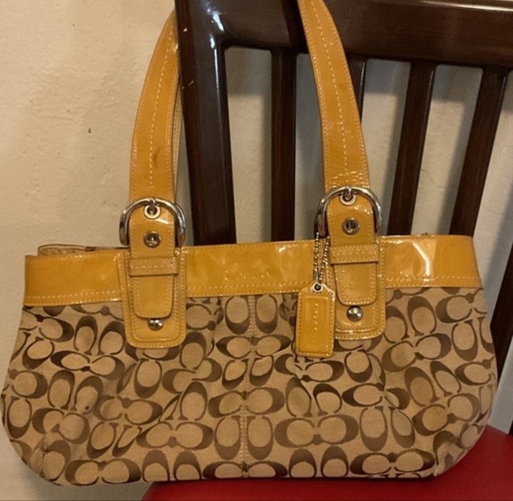 Coach Brown and Yellow Signature Shoulder Bag